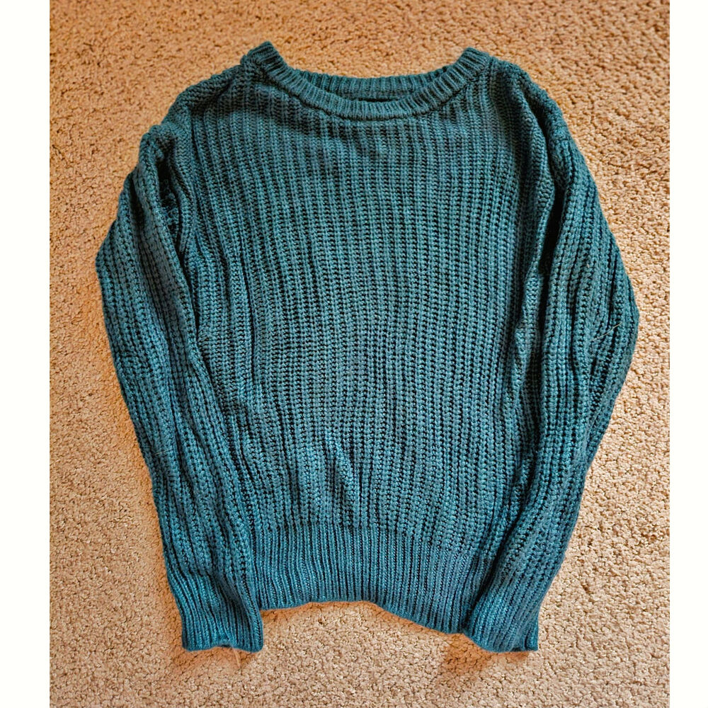 Play by Little Sleepies Bamboo Knit Sweater 4T Teal Green Ribbed Pullover
